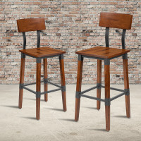 Flash Furniture 2-XU-DG-W0236B-GG 2 Pack Rustic Antique Walnut Industrial Wood Dining Barstool